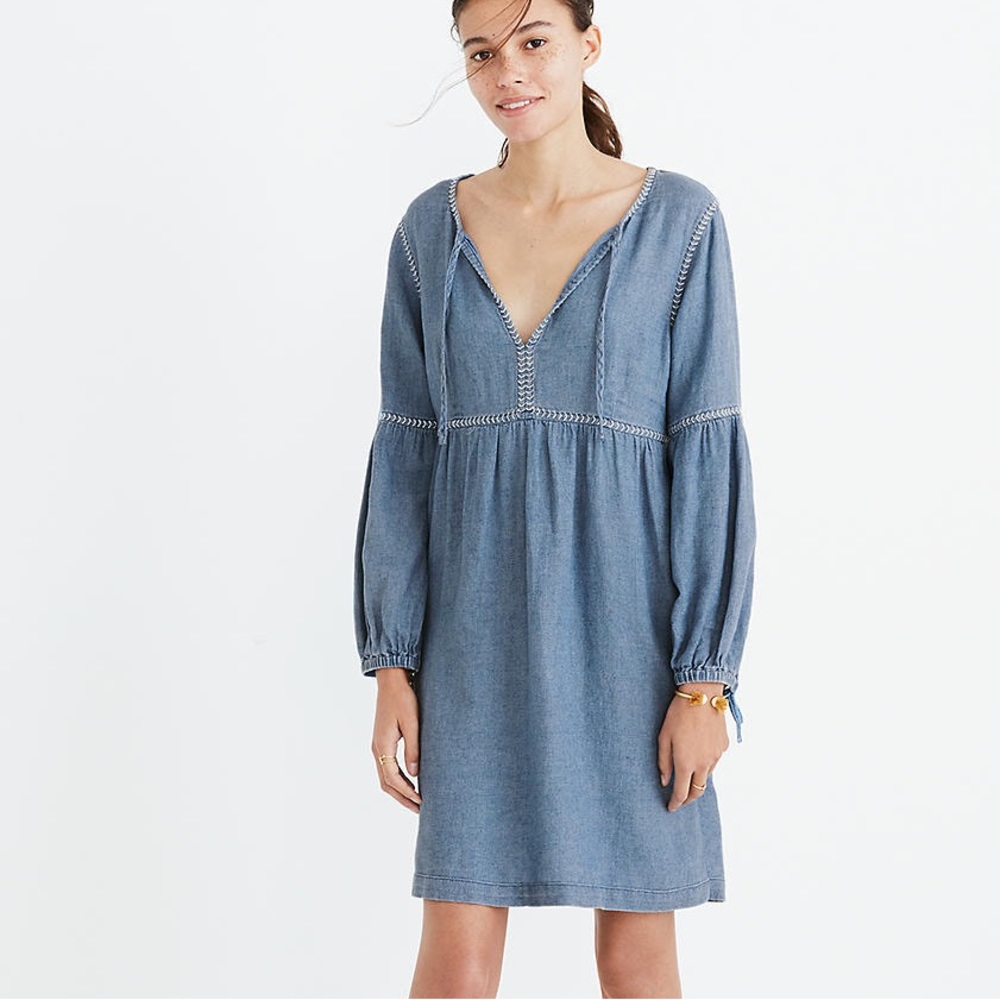Madewell | Denim Chambray Indigo Peasant Dress
